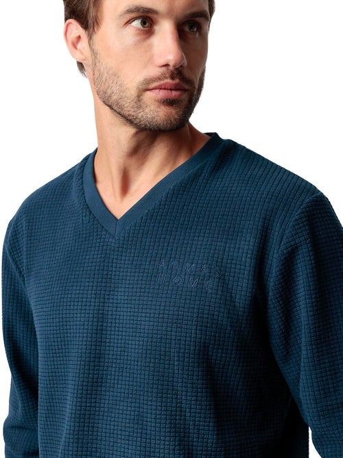 Pyjama pantalon top manches longues Checks Texture - Kiabi