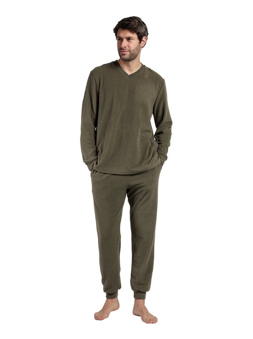 Pyjama pantalon top manches longues Checks Texture - Kiabi