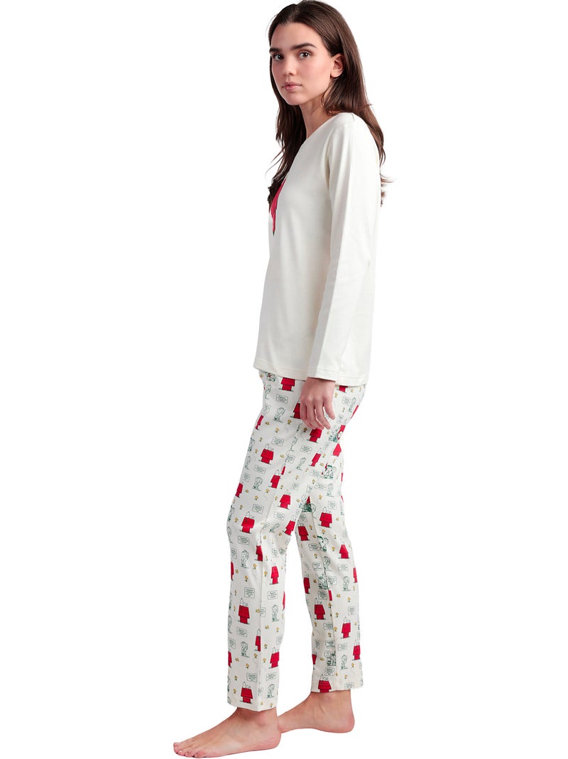 Pyjama pantalon top manches longues Classic Peanuts Ecru - Kiabi