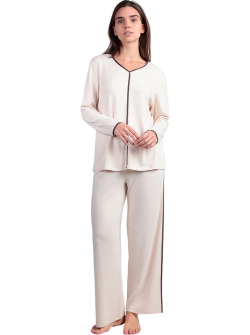 Pyjama pantalon top manches longues col V Elegant At Home - Kiabi