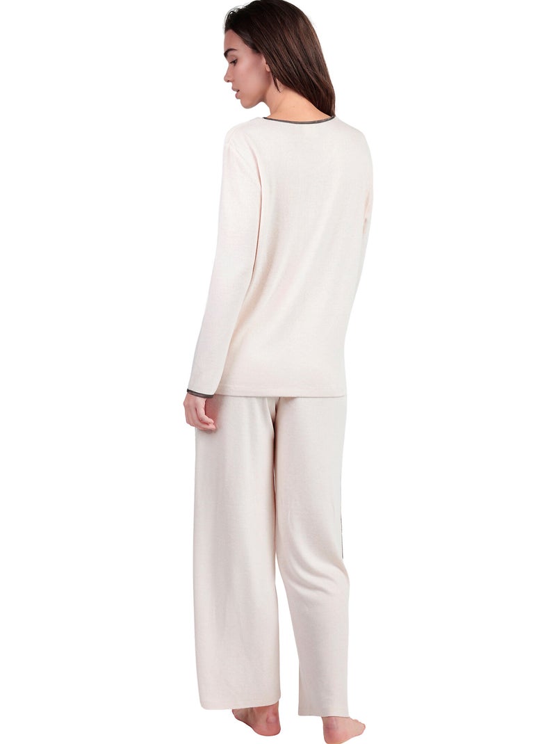 Pyjama pantalon top manches longues col V Elegant At Home Beige - Kiabi