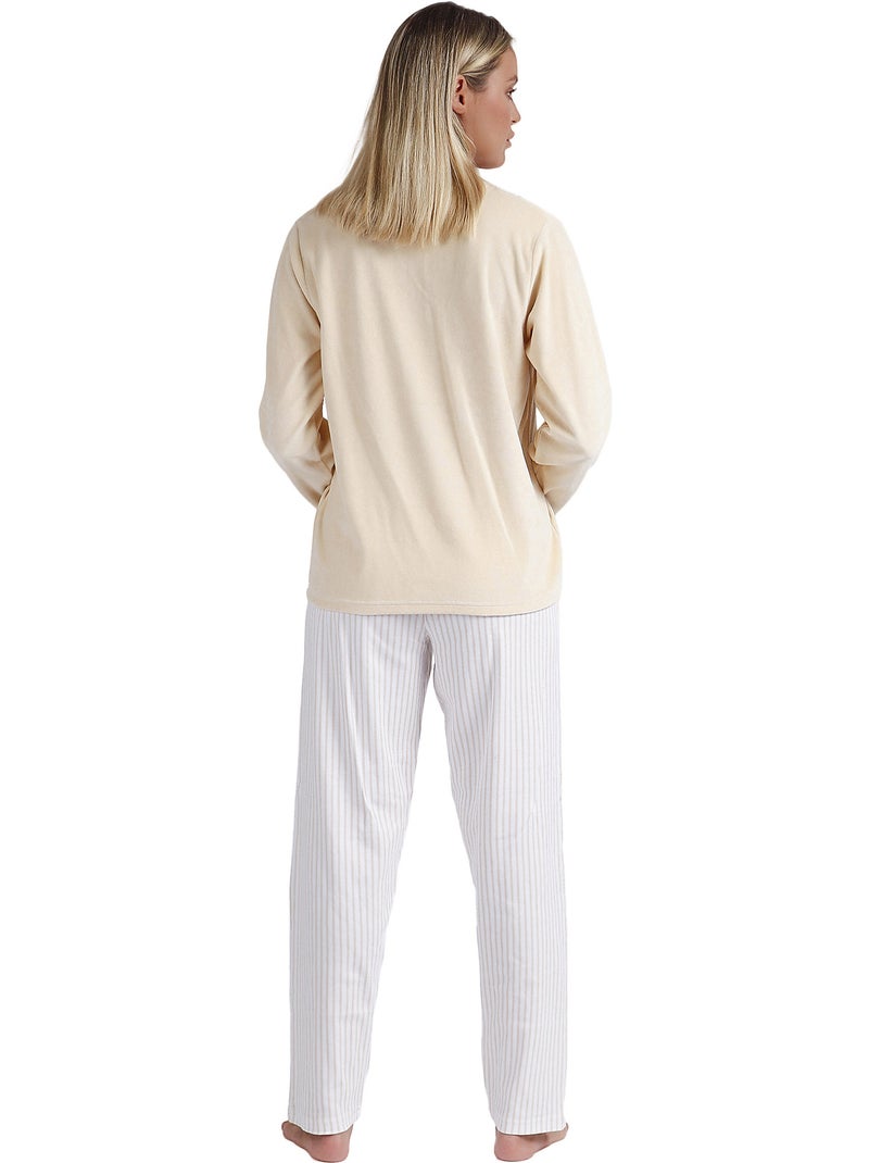 Pyjama pantalon top manches longues Comfort Home Beige - Kiabi