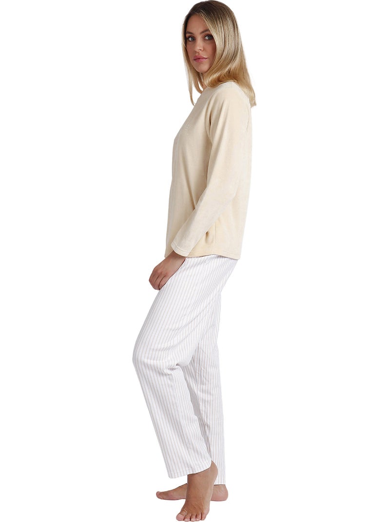 Pyjama pantalon top manches longues Comfort Home Beige - Kiabi