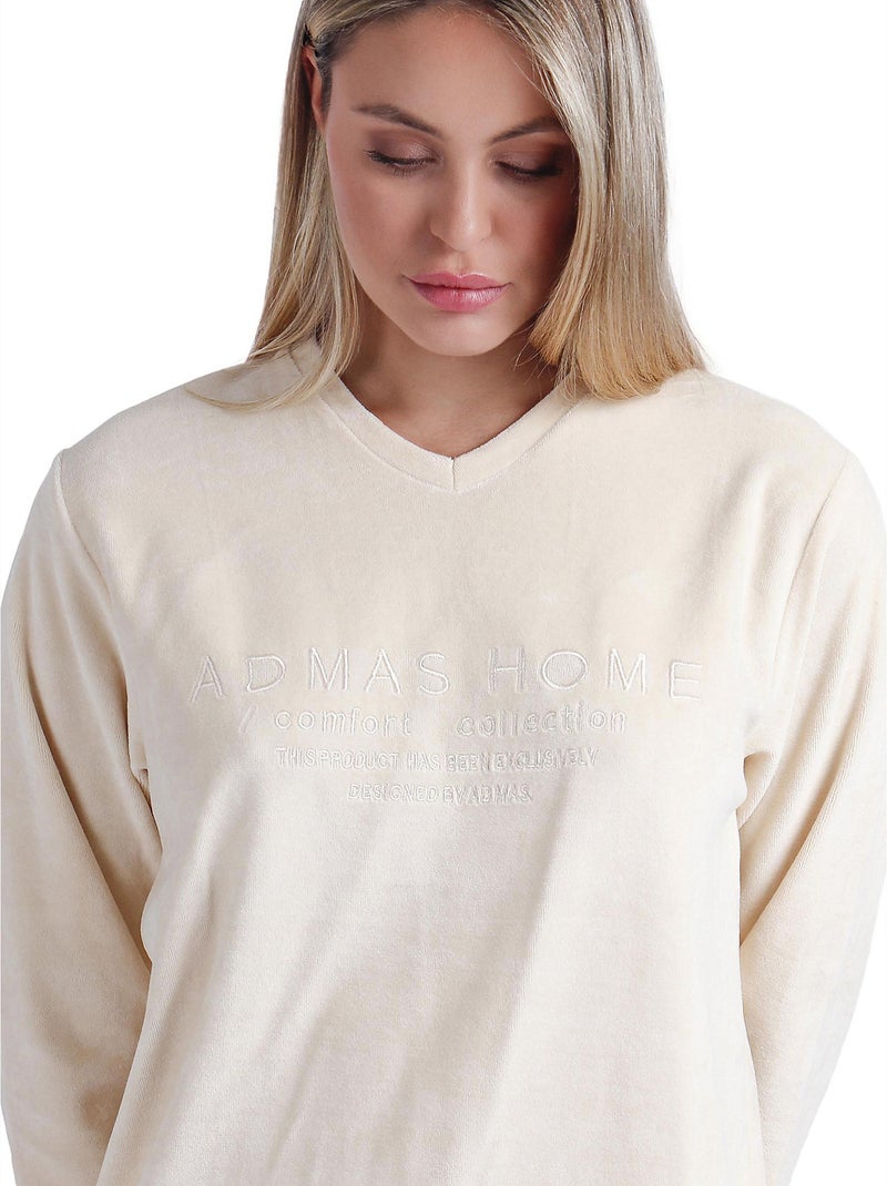 Pyjama pantalon top manches longues Comfort Home Beige - Kiabi