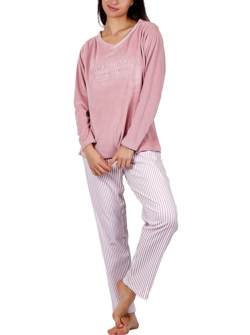 Pyjama pantalon top manches longues Comfort Home Rose - Kiabi
