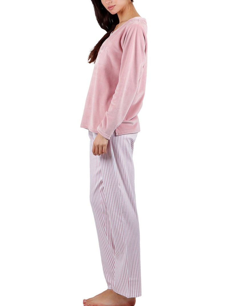 Pyjama pantalon top manches longues Comfort Home Rose - Kiabi