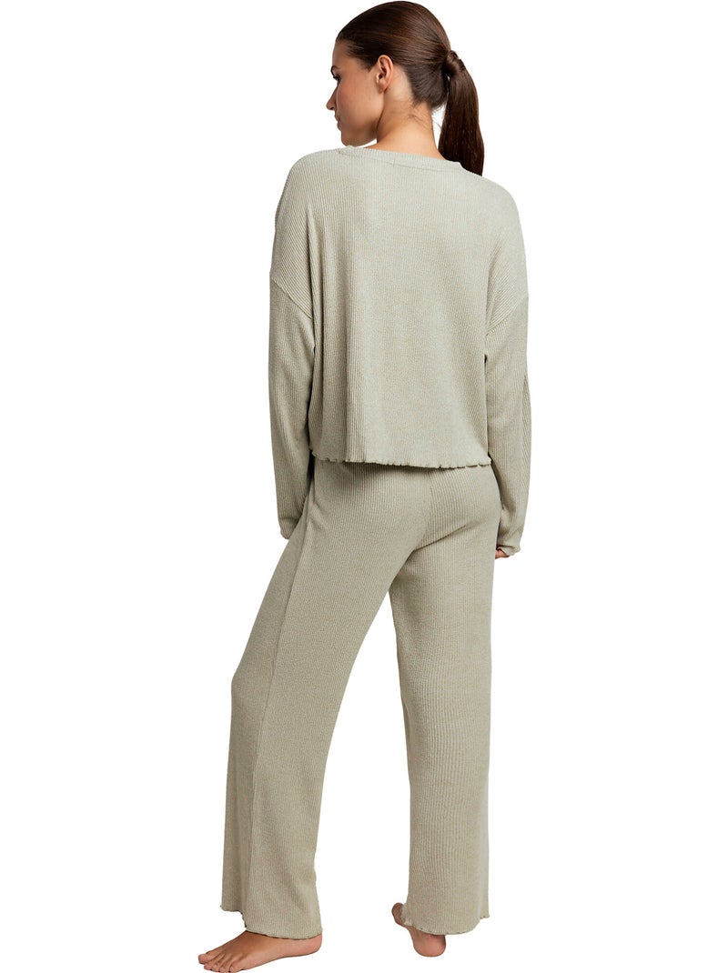 Pyjama pantalon top manches longues comfy look Vert - Kiabi