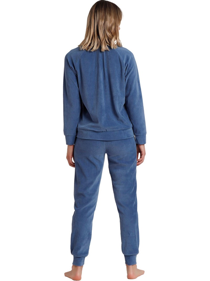 Pyjama pantalon top manches longues Corduroy Bleu - Kiabi