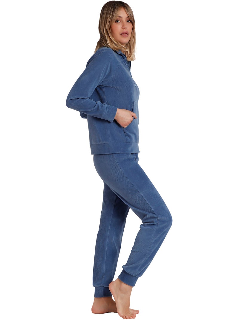Pyjama pantalon top manches longues Corduroy Bleu - Kiabi