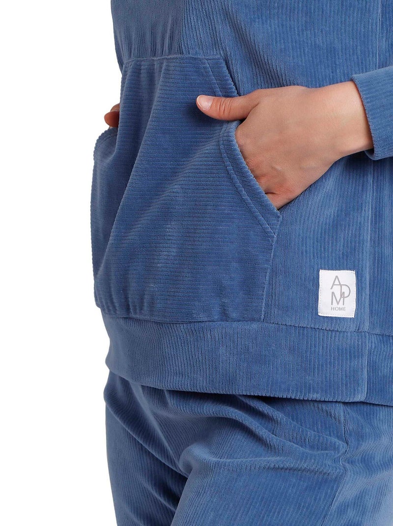 Pyjama pantalon top manches longues Corduroy Bleu - Kiabi