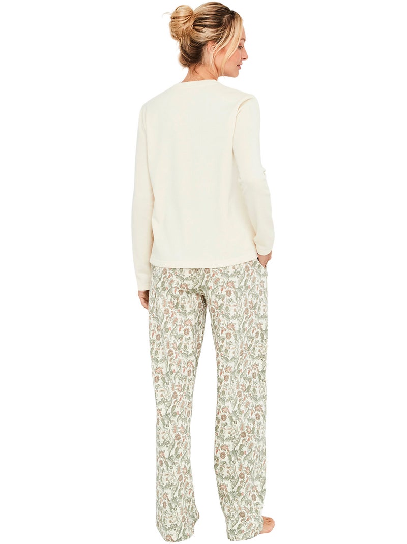 Pyjama pantalon top manches longues cotton layer Ecru - Kiabi