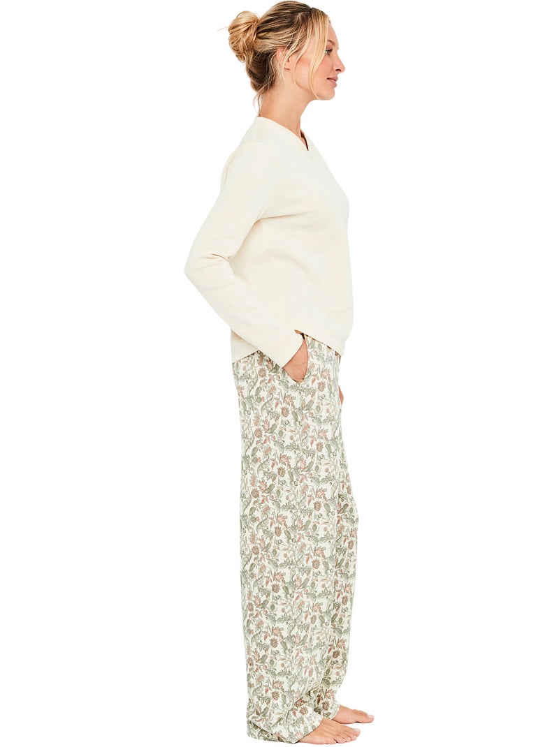 Pyjama pantalon top manches longues cotton layer Ecru - Kiabi