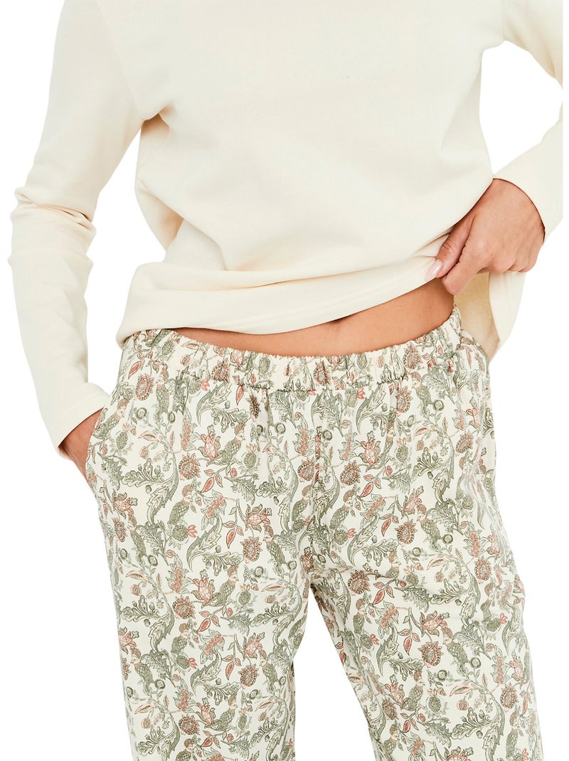 Pyjama pantalon top manches longues cotton layer Ecru - Kiabi
