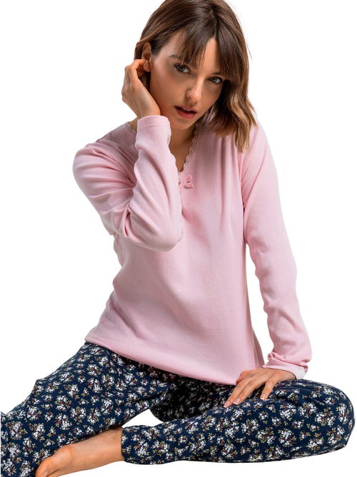 Pyjama pantalon top manches longues dark liberty - Kiabi Pyjama pantalon top manches longues dark liberty - Kiabi
