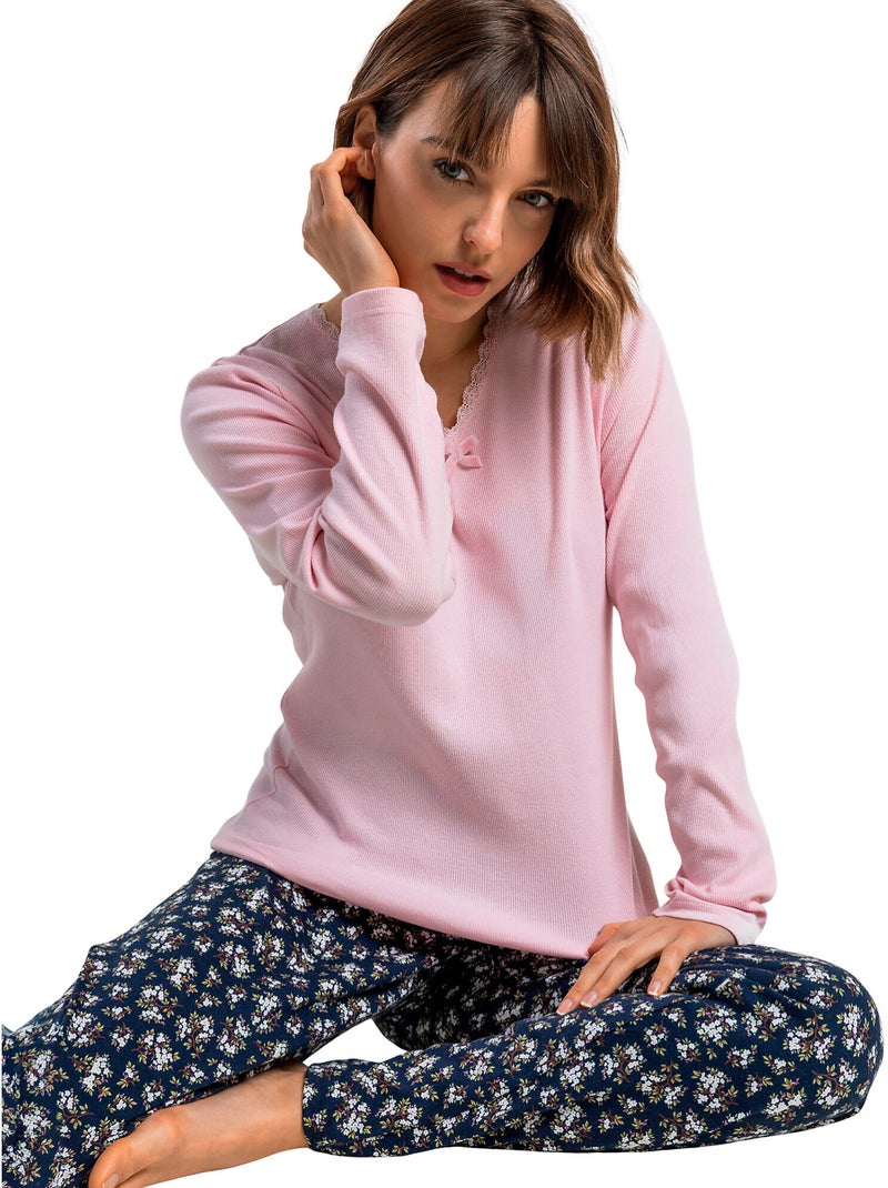 Pyjama pantalon top manches longues dark liberty Rose - Kiabi