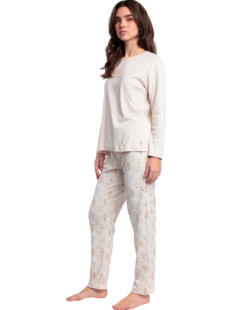 Pyjama pantalon top manches longues Enjoy Every Moment Beige - Kiabi