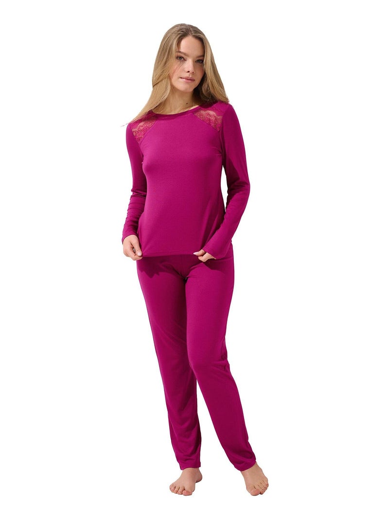 Pyjama pantalon top manches longues Evelyn Magenta - Kiabi