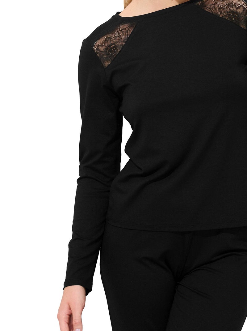 Pyjama pantalon top manches longues EVELYN Noir - Kiabi