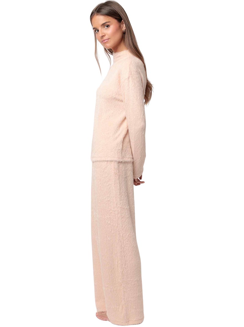Pyjama pantalon top manches longues Furry Orange corail - Kiabi