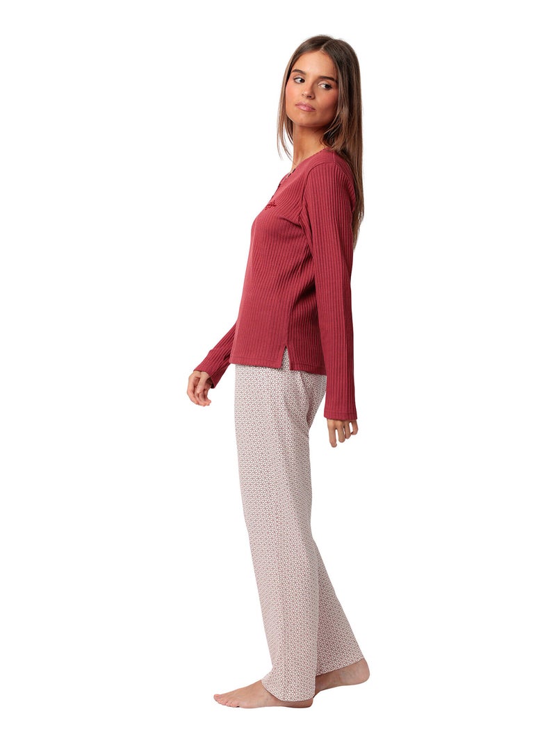 Pyjama pantalon top manches longues Geometric Flower Bordeaux - Kiabi