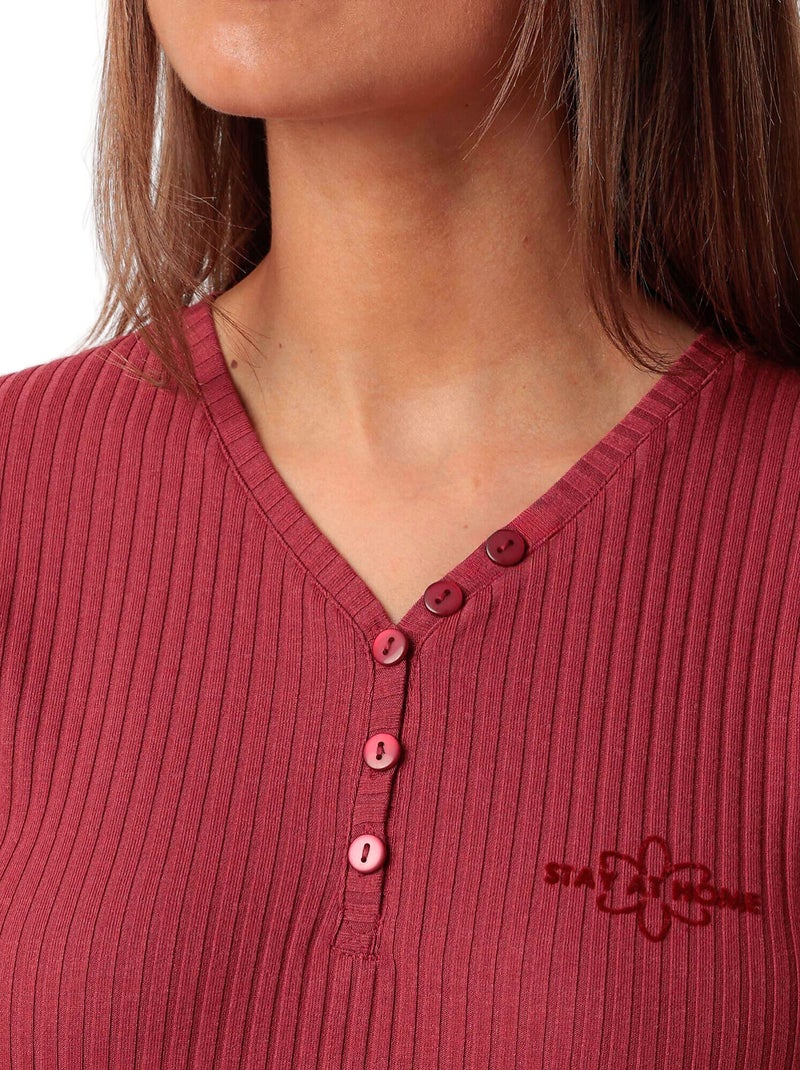 Pyjama pantalon top manches longues Geometric Flower Bordeaux - Kiabi