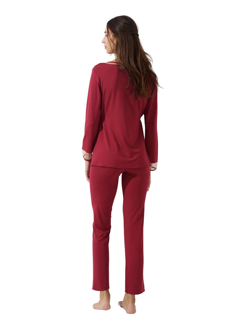 Pyjama pantalon top manches longues Gloriosa Rouge - Kiabi