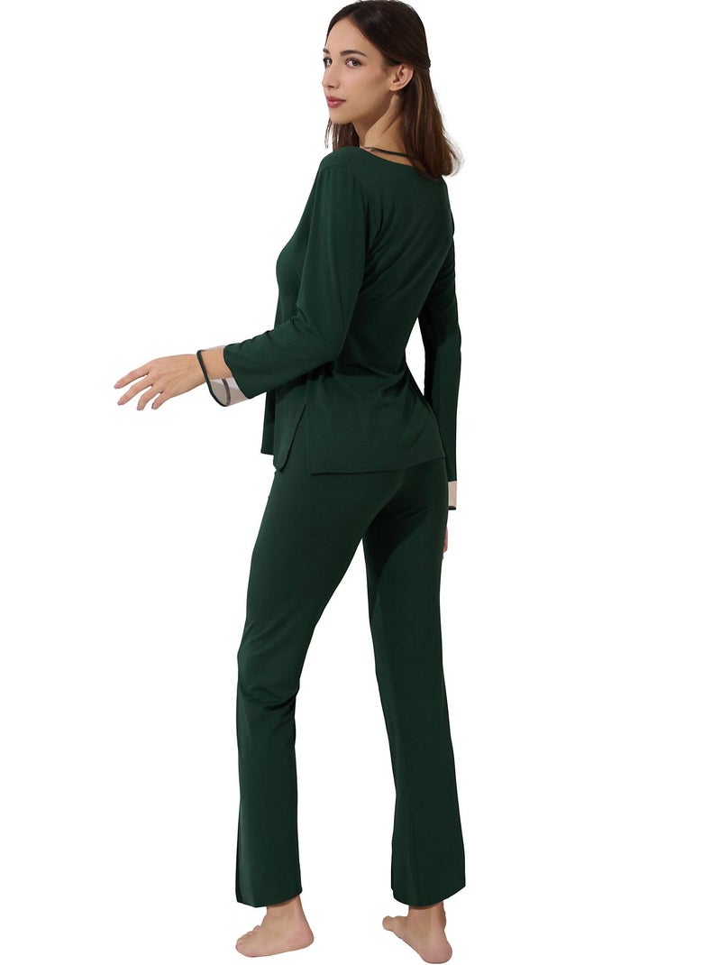 Pyjama pantalon top manches longues Gloriosa Vert - Kiabi