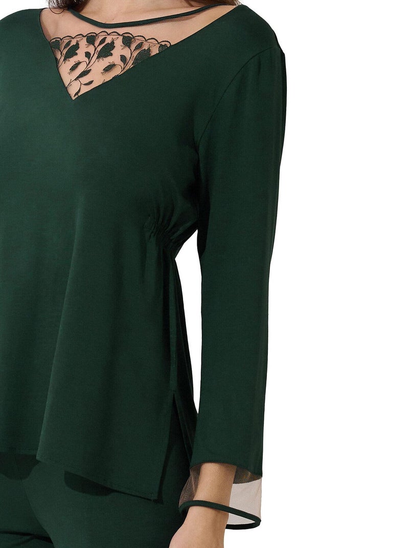 Pyjama pantalon top manches longues Gloriosa Vert - Kiabi