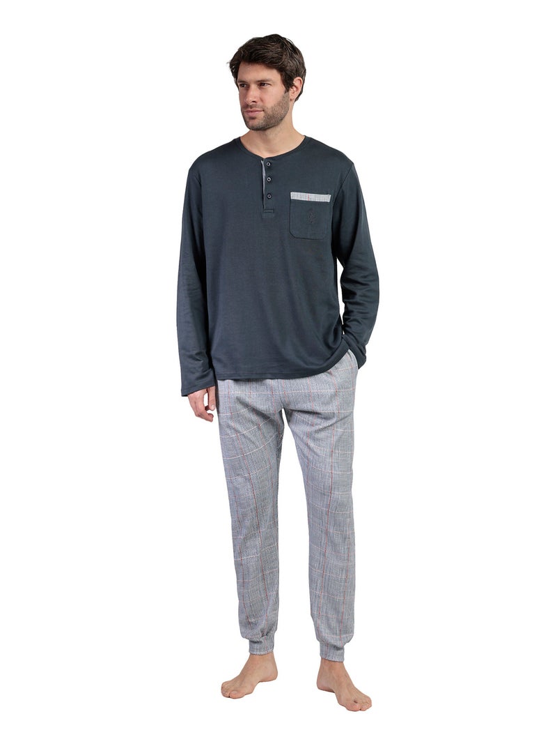 Pyjama pantalon top manches longues Harris Gris - Kiabi