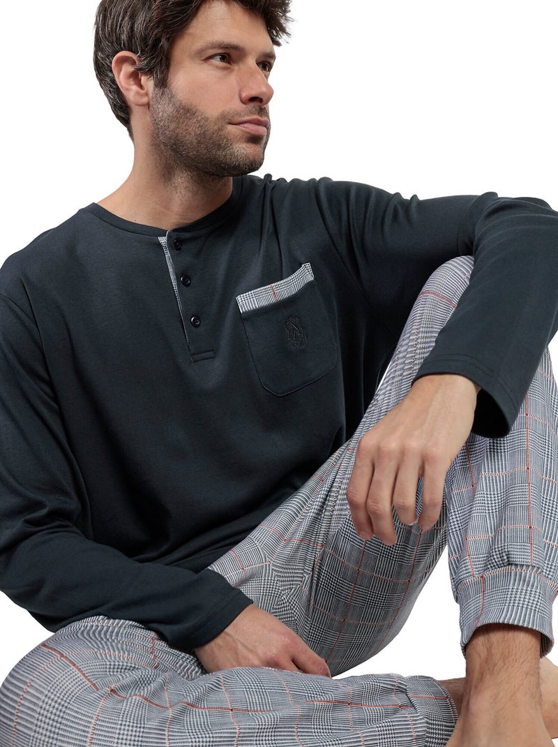 Pyjama pantalon top manches longues Harris Gris - Kiabi