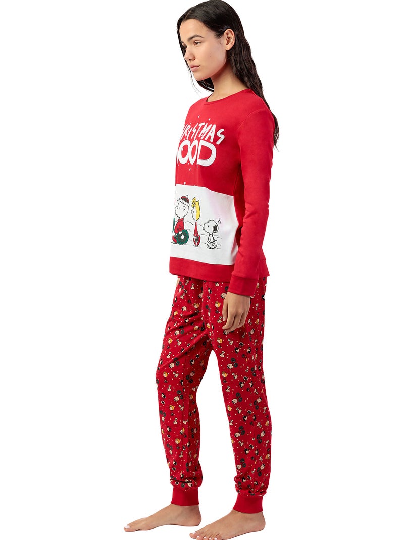 Pyjama pantalon top manches longues Hoho Mood Peanuts Rouge - Kiabi