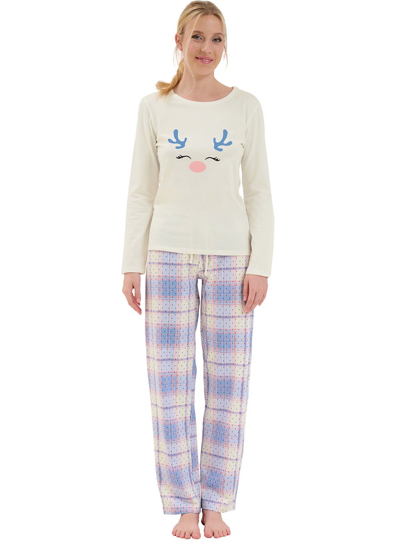 Pyjama pantalon top manches longues Holiday Ecru - Kiabi