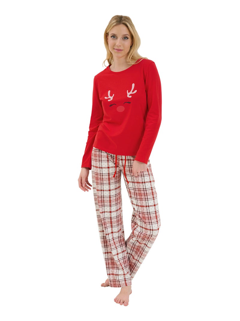 Pyjama pantalon top manches longues Holiday Rouge - Kiabi