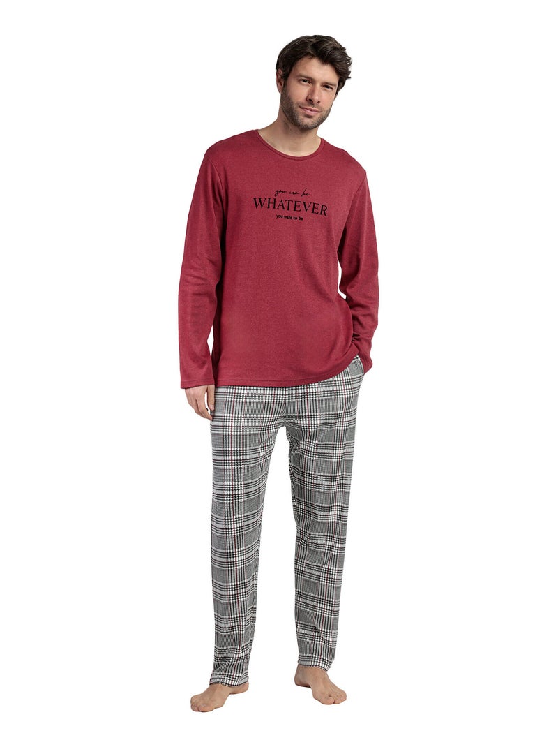 Pyjama pantalon top manches longues Houndstooth Bordeaux - Kiabi