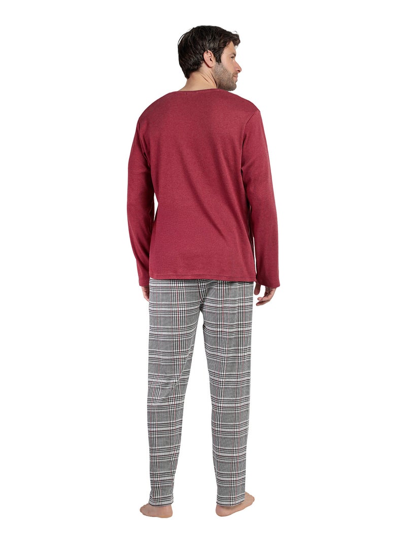 Pyjama pantalon top manches longues Houndstooth Bordeaux - Kiabi