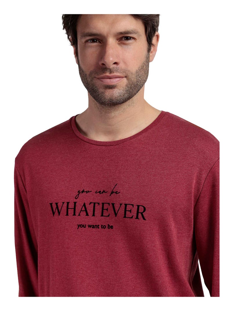 Pyjama pantalon top manches longues Houndstooth Bordeaux - Kiabi