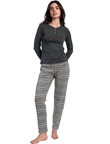 Pyjama pantalon top manches longues Houndstooth
