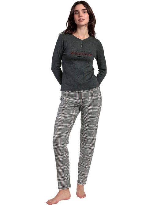Pyjama pantalon top manches longues Houndstooth - Kiabi