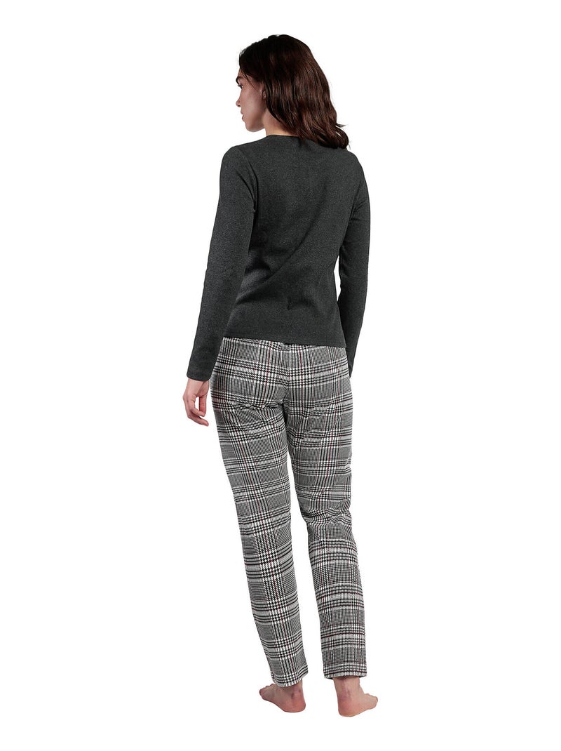 Pyjama pantalon top manches longues Houndstooth Gris - Kiabi