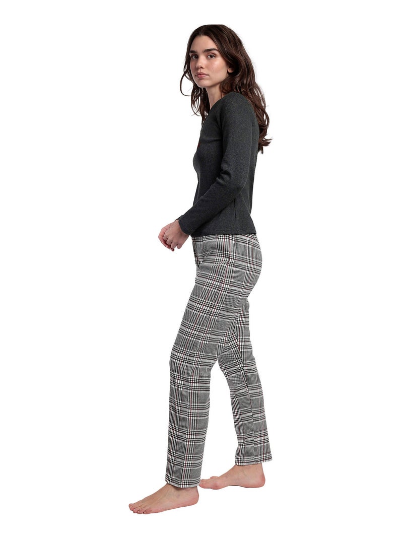 Pyjama pantalon top manches longues Houndstooth Gris - Kiabi