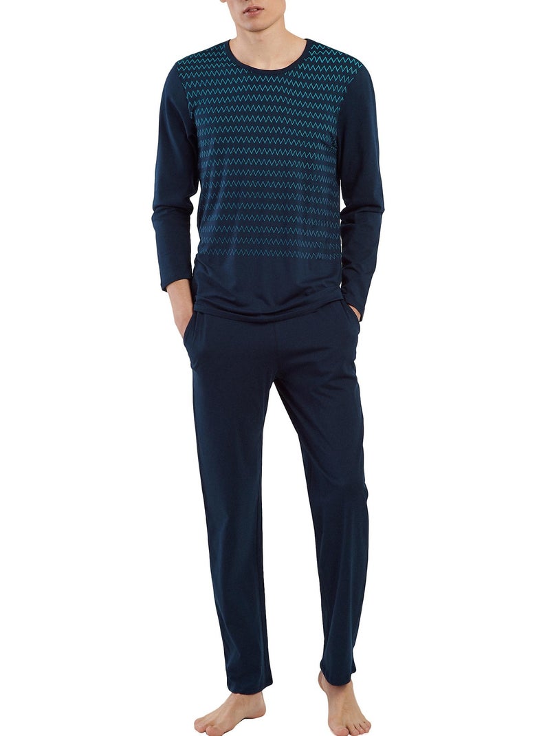 Pyjama pantalon top manches longues Hypnos Bleu - Kiabi