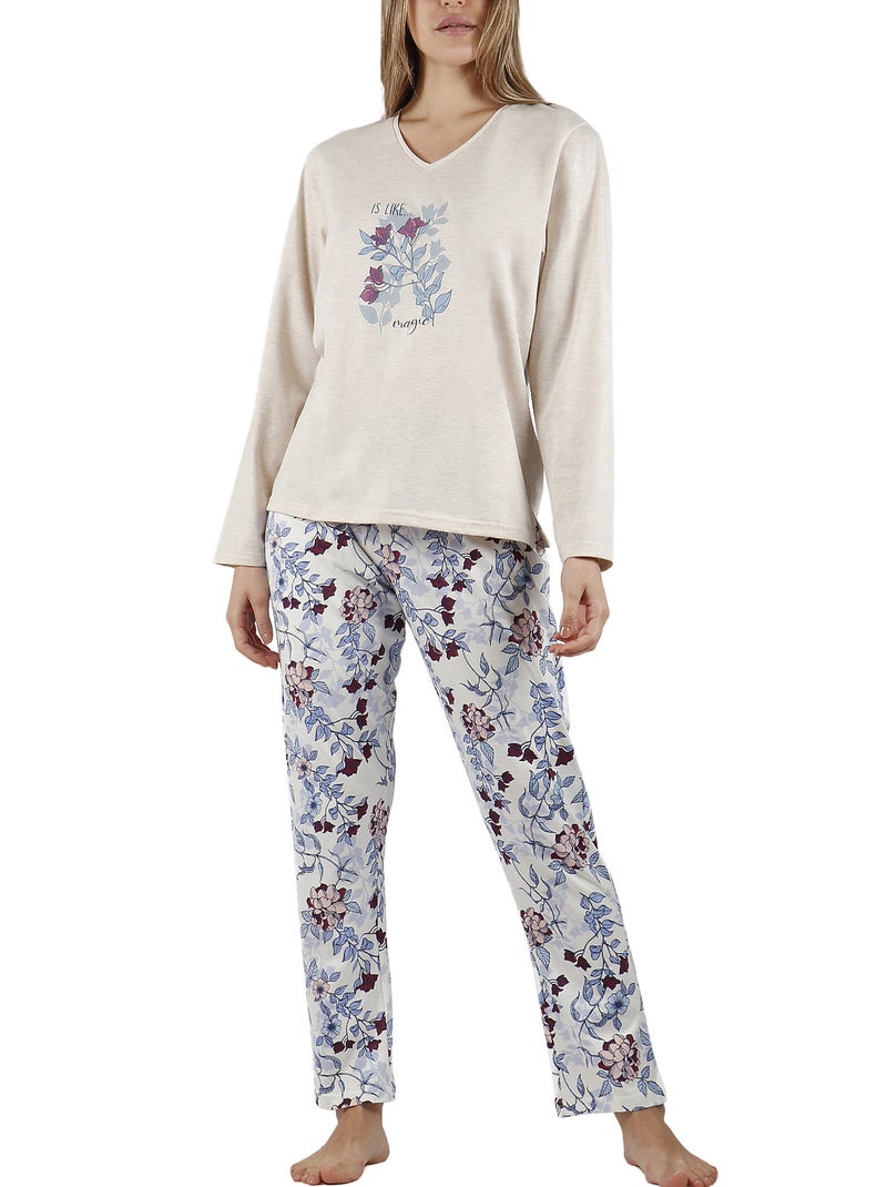 Pyjama pantalon top manches longues It Is Like Magic Ecru - Kiabi