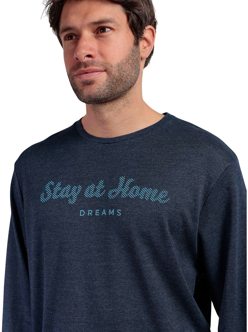 Pyjama pantalon top manches longues Italic Bleu marine - Kiabi