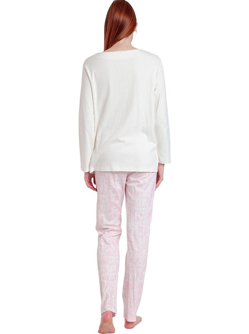 Pyjama pantalon top manches longues La Vie Est Belle Ecru - Kiabi
