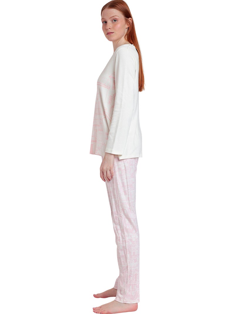 Pyjama pantalon top manches longues La Vie Est Belle Ecru - Kiabi