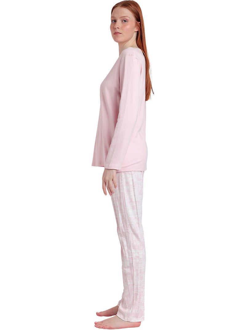 Pyjama pantalon top manches longues La Vie Est Belle Rose - Kiabi