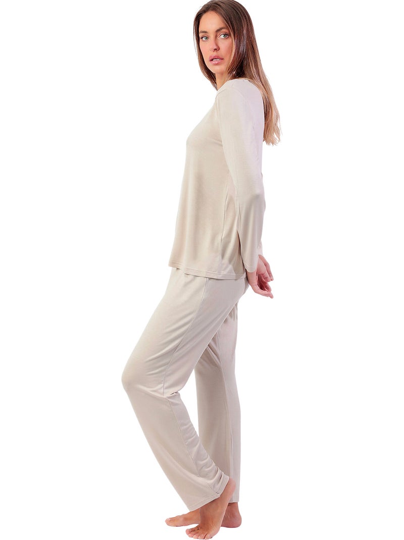 Pyjama pantalon top manches longues Lisos Ecru - Kiabi