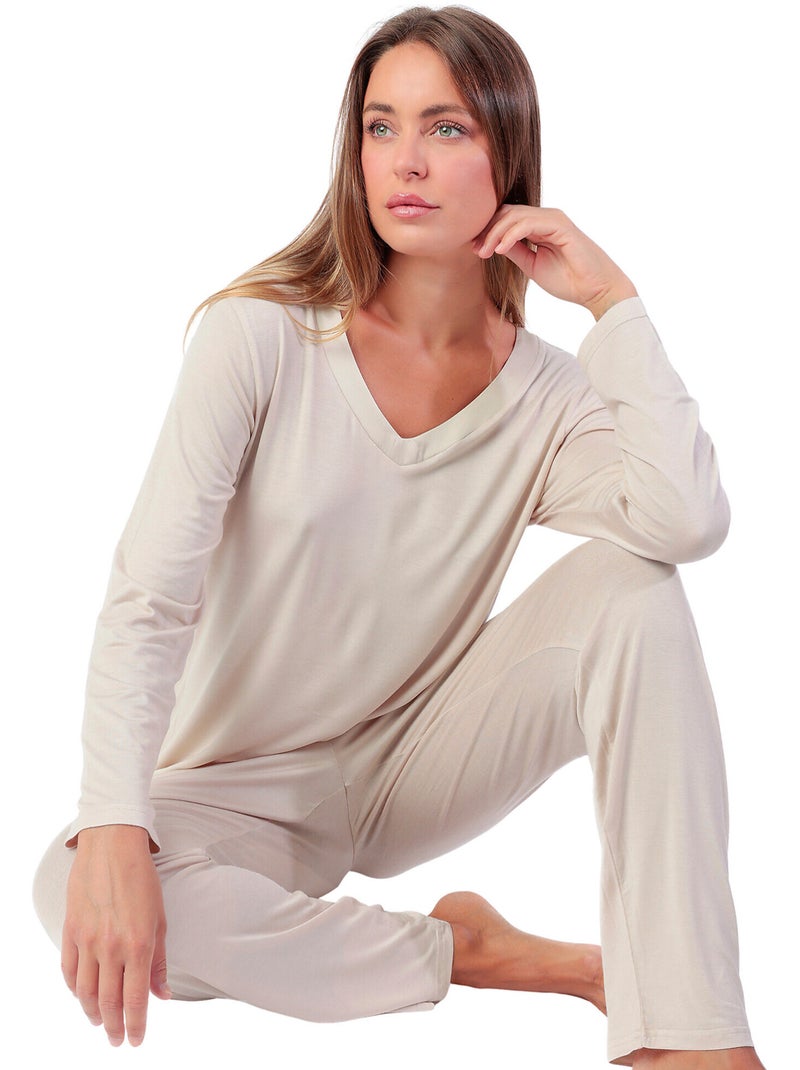 Pyjama pantalon top manches longues Lisos Ecru - Kiabi