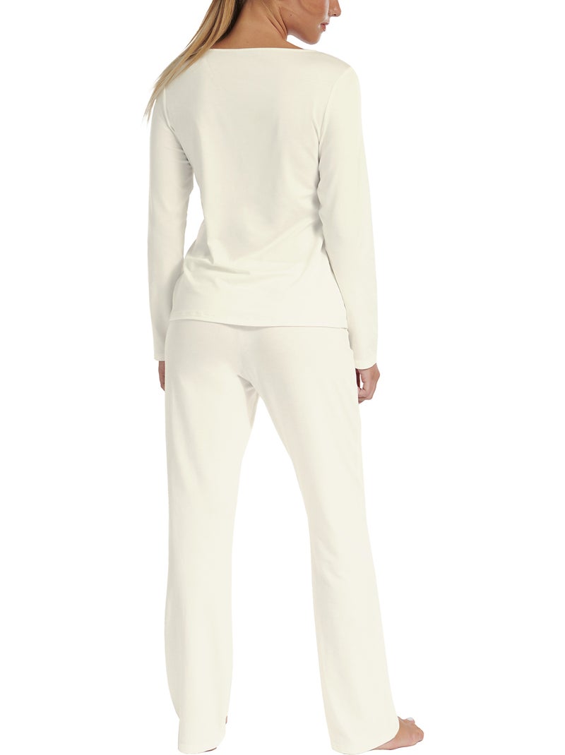 Pyjama pantalon top manches longues Liv Mariage Ecru - Kiabi