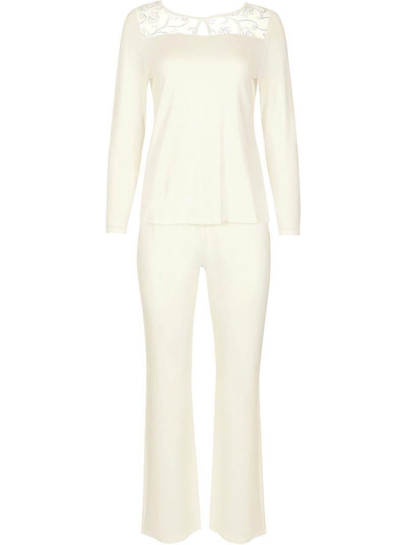 Pyjama pantalon top manches longues Liv Mariage Ecru - Kiabi